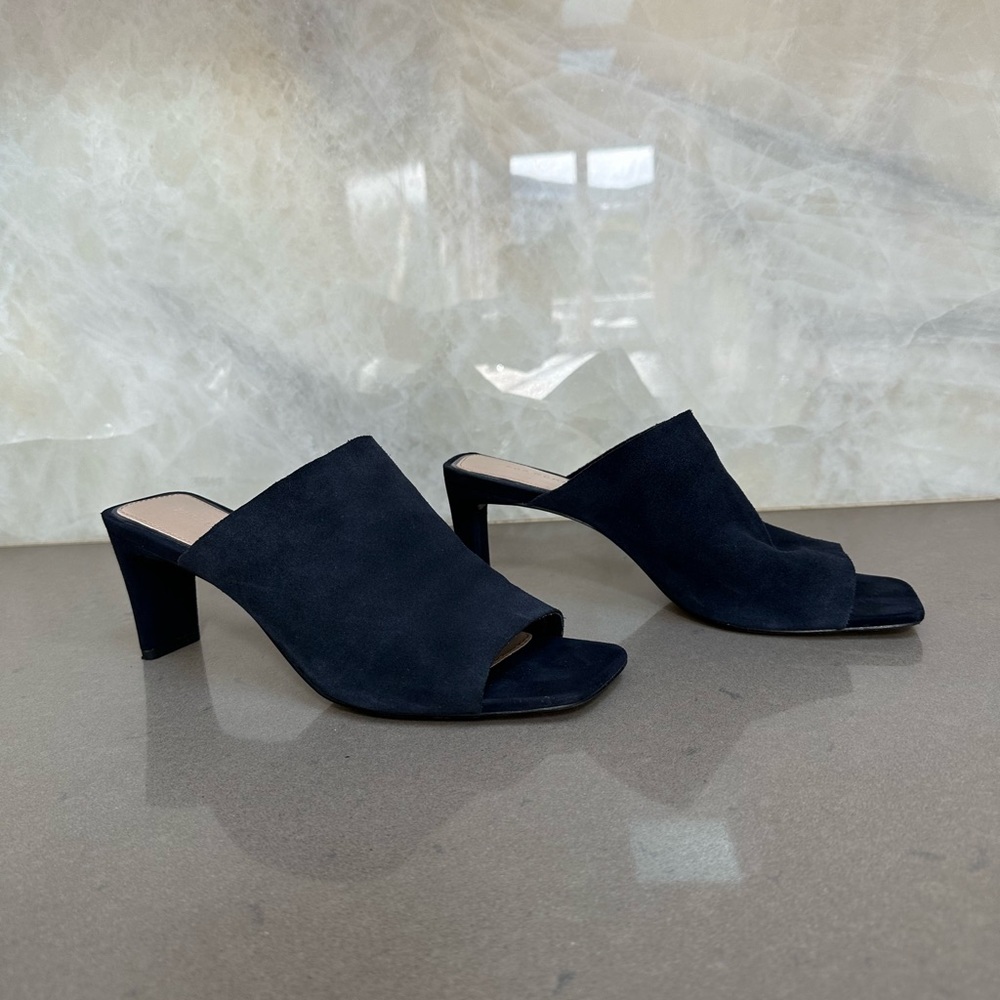 Zara Woman Navy Suede Mules Size 10